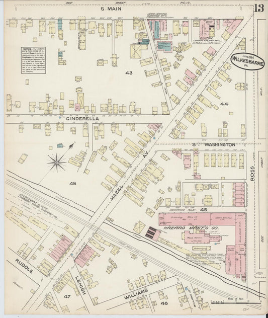 Sanborn Fire Insurance Map from Wilkes Barre, Luzerne County, Pennsylvania (1884), Sheet #0013 - Historic Sanborn Fire Insurance Map Print, vintage old map wall art, antique decor, genealogy gift, Pennsylvania Pennsylvania map