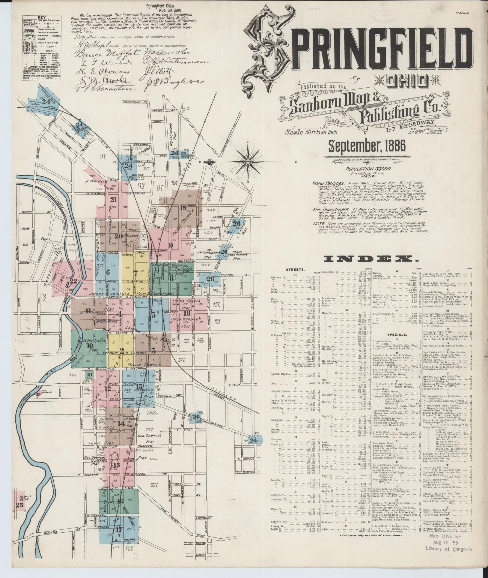 Sanborn Fire Insurance Map from Springfield, Clark County, Ohio (1886), Sheet #0001 - Historic Sanborn Fire Insurance Map Print, vintage old map wall art, antique decor, genealogy gift, Ohio Ohio map