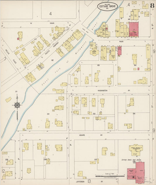 Sanborn Fire Insurance Map from Cottage Grove, Lane County, Oregon (1920), Sheet #0008 - Historic Sanborn Fire Insurance Map Print, vintage old map wall art, antique decor, genealogy gift, Oregon Oregon map