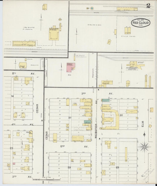 Sanborn Fire Insurance Map from Red Cloud, Webster County, Nebraska (1892), Sheet #0002 - Historic Sanborn Fire Insurance Map Print, vintage old map wall art, antique decor, genealogy gift, Nebraska Nebraska map
