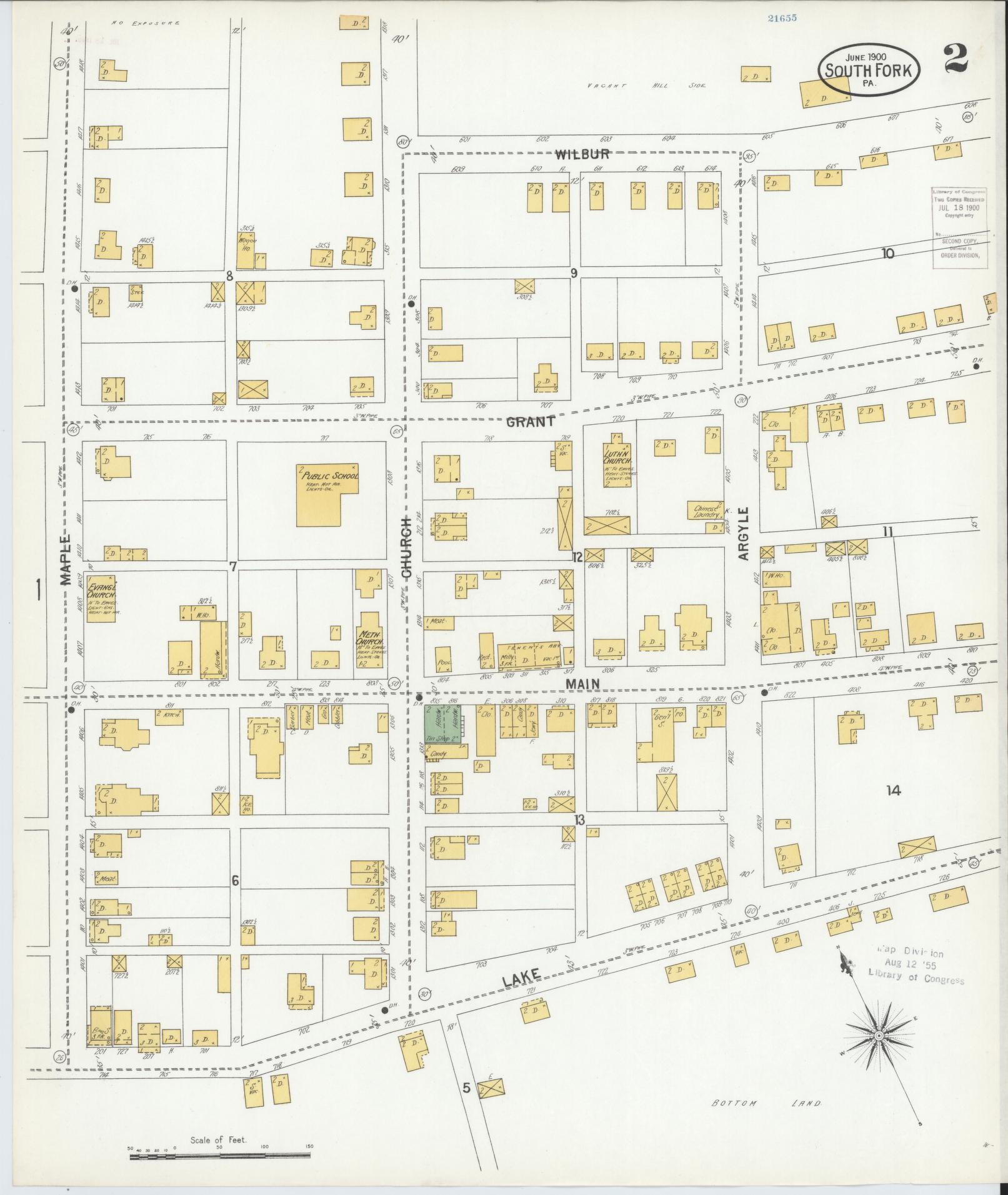 Sanborn Fire Insurance Map from South Fork, Cambria County, Pennsylvania (1900), Sheet #0002 - Complete Map Set gallery image, historic Sanborn map, vintage wall art, Pennsylvania Pennsylvania