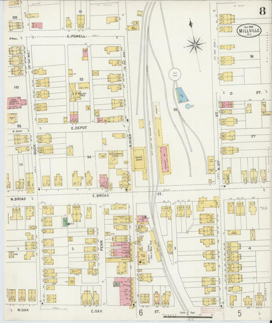Sanborn Fire Insurance Map from Millville, Cumberland County, New Jersey (1898), Sheet #0008 - Historic Sanborn Fire Insurance Map Print, vintage old map wall art, antique decor, genealogy gift, New Jersey New Jersey map