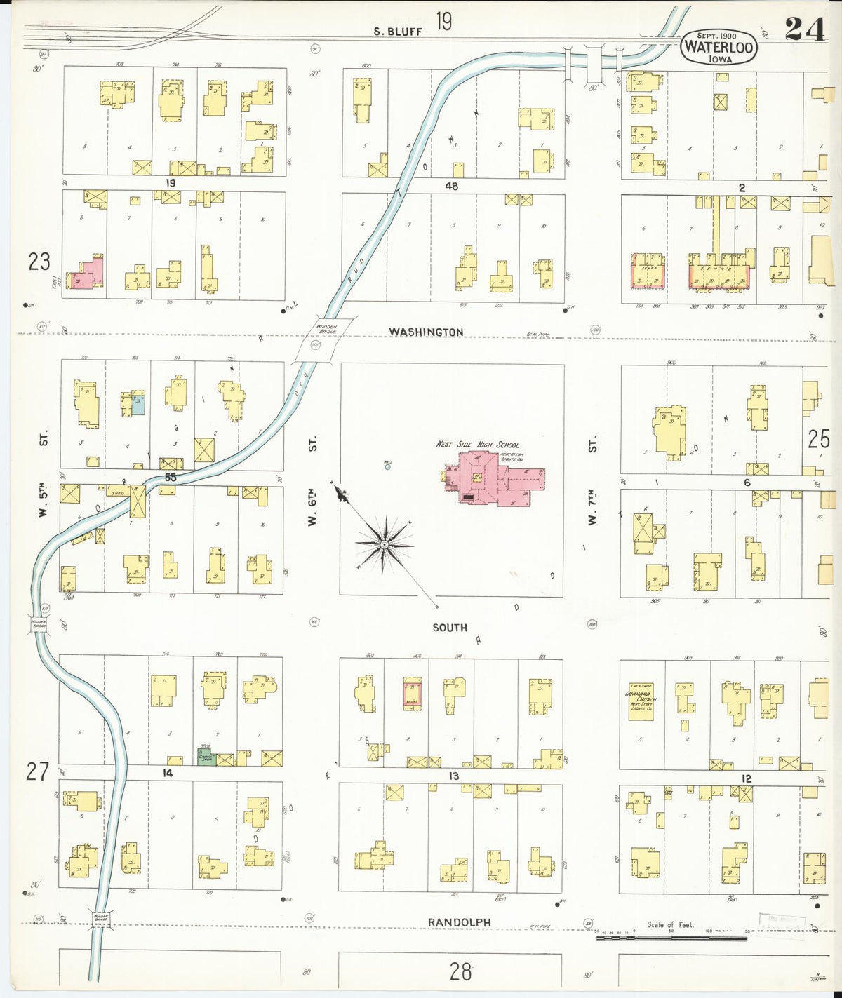 Sanborn Fire Insurance Map from Waterloo, Black Hawk County, Iowa (1900), Sheet #0024 - Historic Sanborn Fire Insurance Map Print, vintage old map wall art