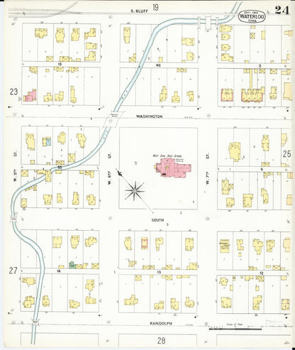 Sanborn Fire Insurance Map from Waterloo, Black Hawk County, Iowa (1900), Sheet #0024 - Historic Sanborn Fire Insurance Map Print, vintage old map wall art