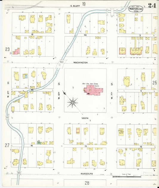 Sanborn Fire Insurance Map from Waterloo, Black Hawk County, Iowa (1900), Sheet #0024 - Historic Sanborn Fire Insurance Map Print, vintage old map wall art