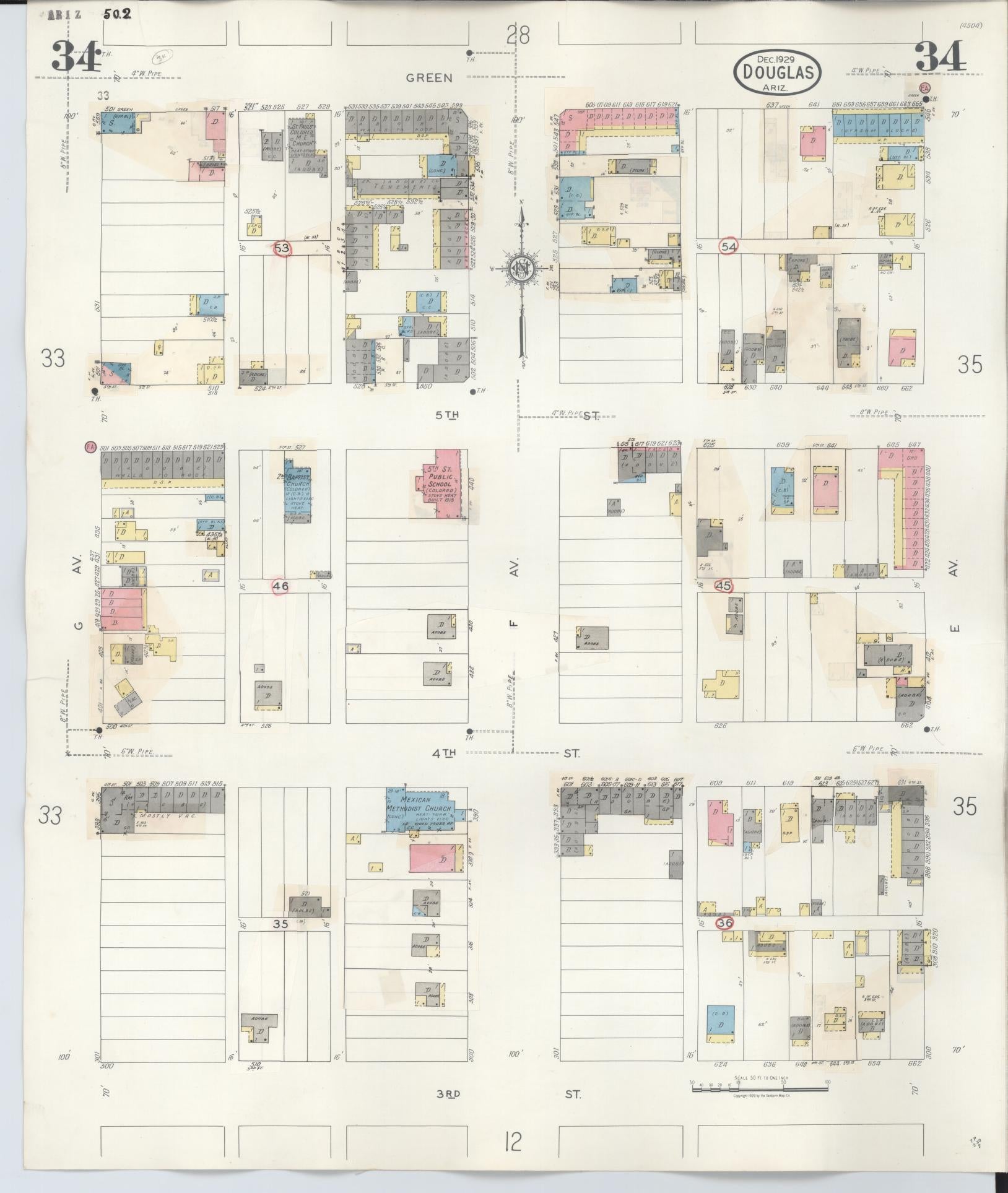 Sanborn Fire Insurance Map from Douglas, Cochise County, Arizona (1947), Sheet #0034 - Complete Map Set gallery image, historic Sanborn map, vintage wall art, Arizona Arizona