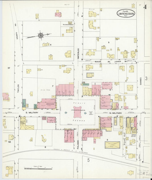 Sanborn Fire Insurance Map from Lawrenceburg, Lawrence County, Tennessee (1910), Sheet #0004 - Historic Sanborn Fire Insurance Map Print, vintage old map wall art, antique decor, genealogy gift, Tennessee Tennessee map