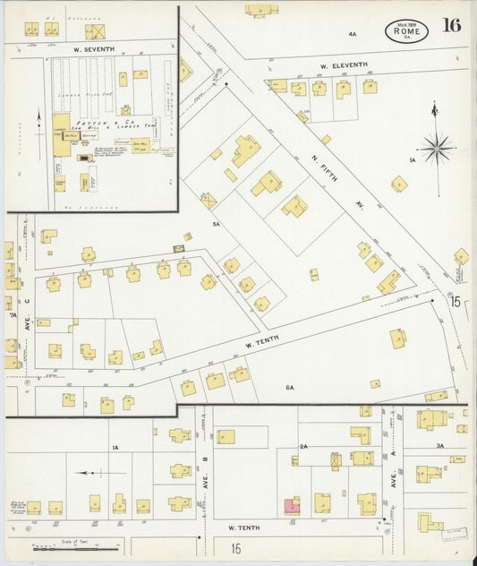 Sanborn Fire Insurance Map from Rome, Floyd County, Georgia (1909), Sheet #0016 - Historic Sanborn Fire Insurance Map Print, vintage old map wall art, antique decor, genealogy gift, Georgia Georgia map