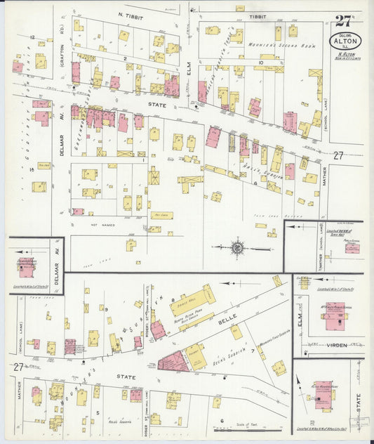 Sanborn Fire Insurance Map from Alton, Madison County, Illinois (1915), Sheet #0027 - Historic Sanborn Fire Insurance Map Print, vintage old map wall art, antique decor, genealogy gift, Illinois Illinois map