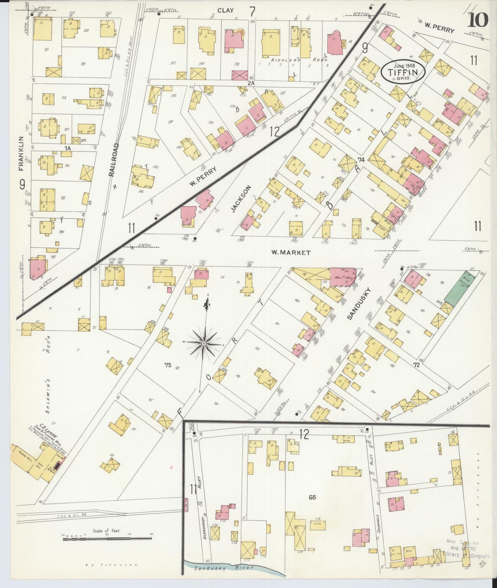 Sanborn Fire Insurance Map from Tiffin, Seneca County, Ohio (1908), Sheet #0010 - Complete Map Set gallery image, historic Sanborn map, vintage wall art, Ohio Ohio