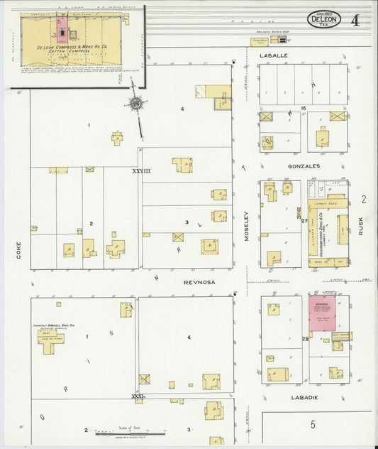Sanborn Fire Insurance Map from De Leon, Comanche County, Texas (1920), Sheet #0004 - Historic Sanborn Fire Insurance Map Print, vintage old map wall art, antique decor, genealogy gift, Texas Texas map