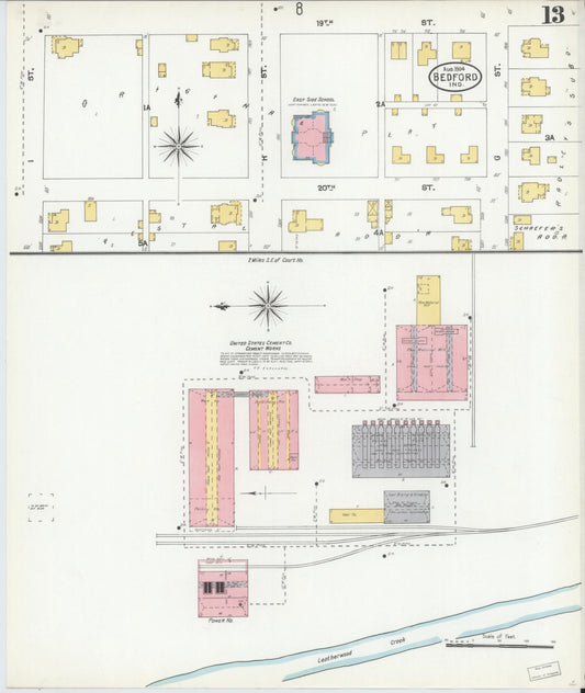 Sanborn Fire Insurance Map from Bedford, Lawrence County, Indiana (1904), Sheet #0013 - Historic Sanborn Fire Insurance Map Print, vintage old map wall art, antique decor, genealogy gift, Indiana Indiana map