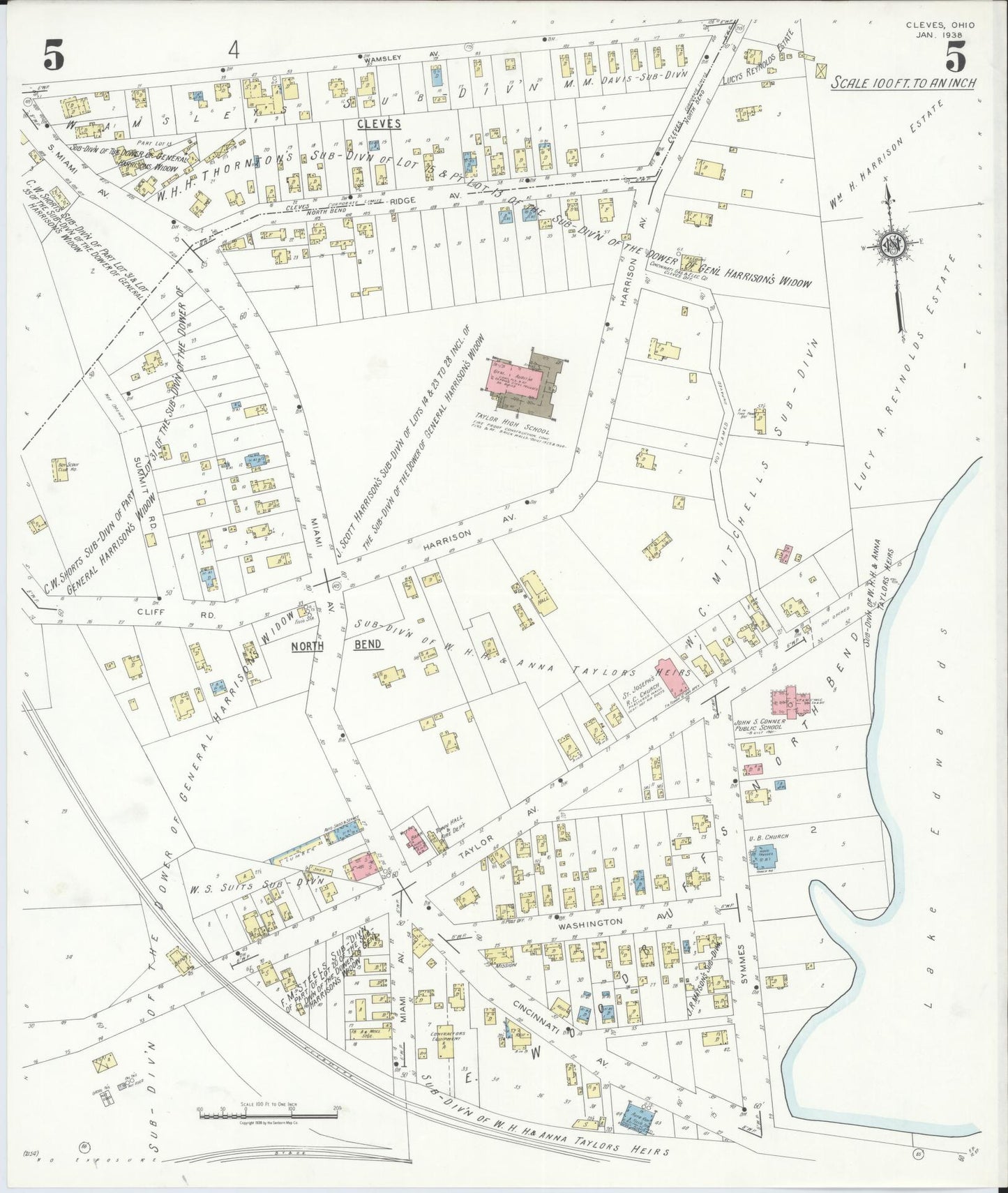 Sanborn Fire Insurance Map from Cleves, Hamilton County, Ohio (1938), Sheet #0005 - Historic Sanborn Fire Insurance Map Print, vintage old map wall art, antique decor, genealogy gift, Ohio Ohio map