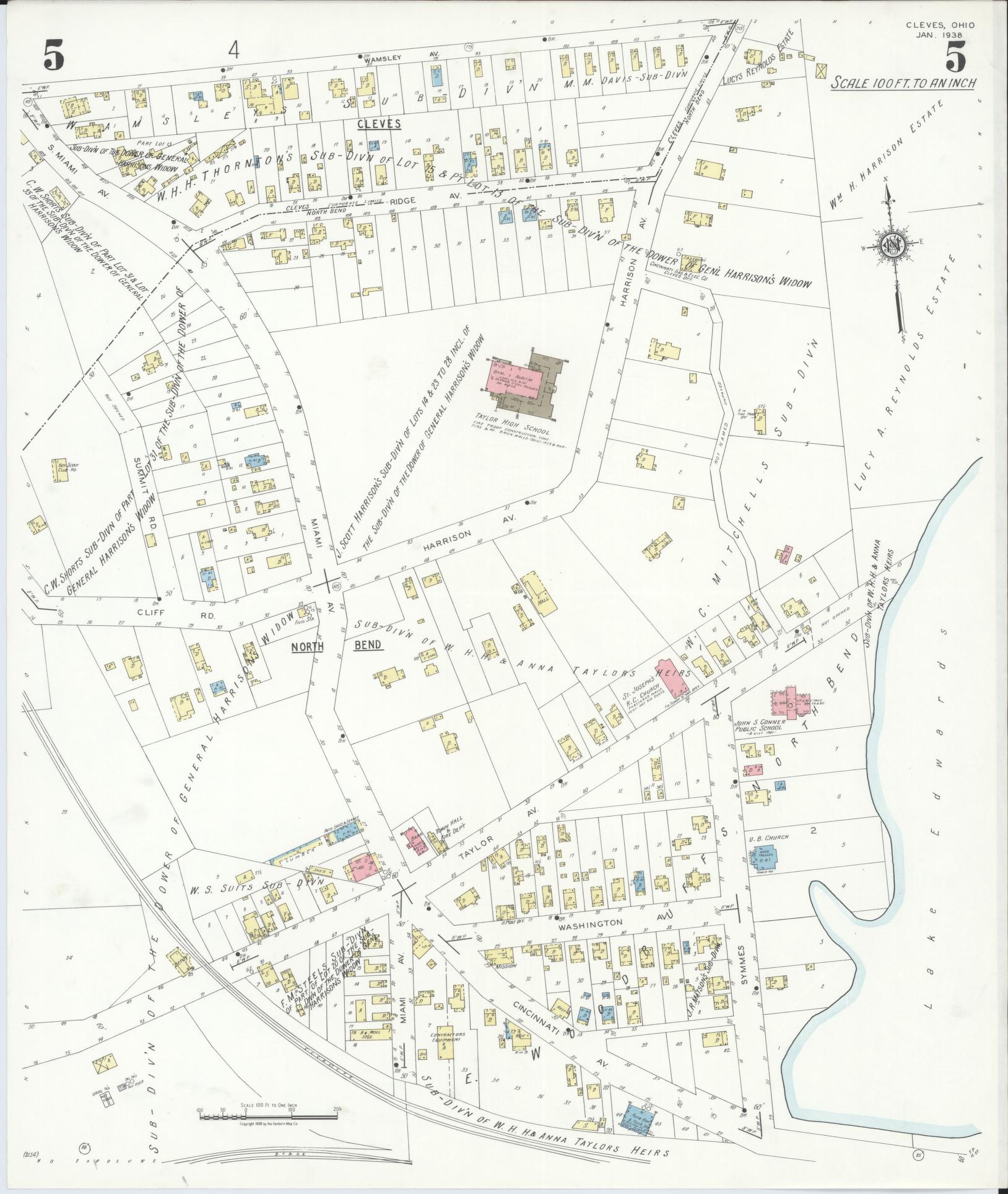 Sanborn Fire Insurance Map from Cleves, Hamilton County, Ohio (1938), Sheet #0005 - Historic Sanborn Fire Insurance Map Print, vintage old map wall art, antique decor, genealogy gift, Ohio Ohio map