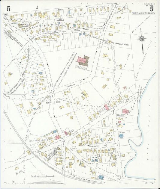 Sanborn Fire Insurance Map from Cleves, Hamilton County, Ohio (1938), Sheet #0005 - Historic Sanborn Fire Insurance Map Print, vintage old map wall art, antique decor, genealogy gift, Ohio Ohio map