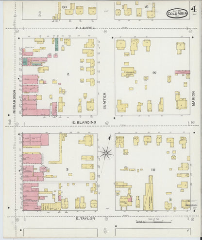 Sanborn Fire Insurance Map from Columbia, Richland County, South Carolina (1893), Sheet #0004 - Complete Map Set gallery image, historic Sanborn map, vintage wall art, South Carolina South Carolina