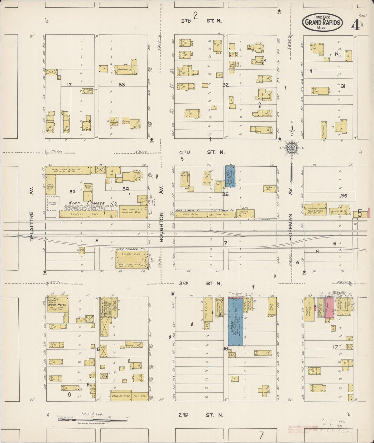 Sanborn Fire Insurance Map from Grand Rapids, Itasca County, Minnesota (1922), Sheet #0004 - Complete Map Set gallery image, historic Sanborn map, vintage wall art, Minnesota Minnesota