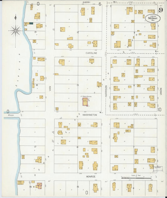 Sanborn Fire Insurance Map from Neenah, Winnebago County, Wisconsin (1906), Sheet #0009 - Historic Sanborn Fire Insurance Map Print, vintage old map wall art, antique decor, genealogy gift, Wisconsin Wisconsin map