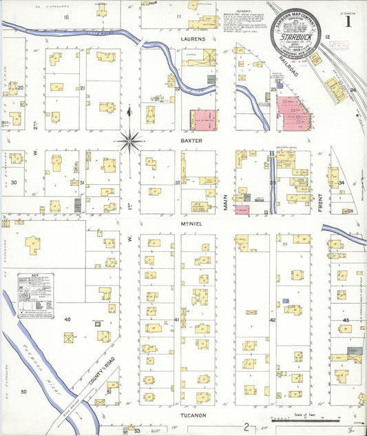 Sanborn Fire Insurance Map from Starbuck, Columbia County, Washington (1909), Sheet #0001 - Historic Sanborn Fire Insurance Map Print, vintage old map wall art, antique decor, genealogy gift, Washington Washington map