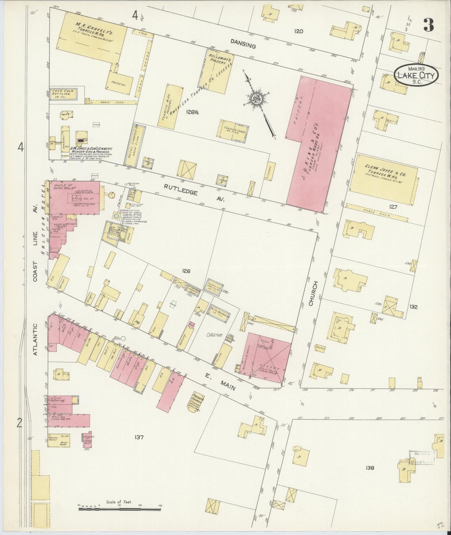Sanborn Fire Insurance Map from Lake City, Florence County, South Carolina (1913), Sheet #0003 - Complete Map Set gallery image, historic Sanborn map, vintage wall art, South Carolina South Carolina