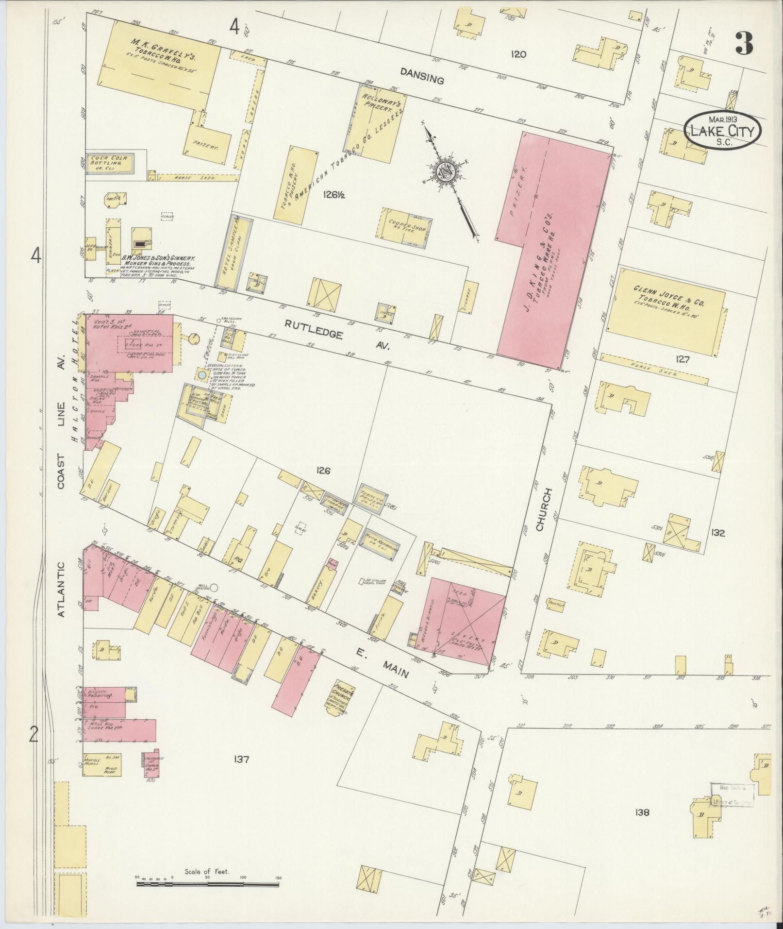 Sanborn Fire Insurance Map from Lake City, Florence County, South Carolina (1913), Sheet #0003 - Complete Map Set gallery image, historic Sanborn map, vintage wall art, South Carolina South Carolina