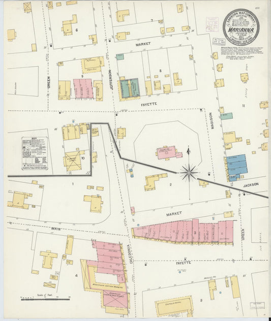 Sanborn Fire Insurance Map from Marianna, Jackson County, Florida (1903), Sheet #0001 - Historic Sanborn Fire Insurance Map Print, vintage old map wall art, antique decor, genealogy gift, Florida Florida map