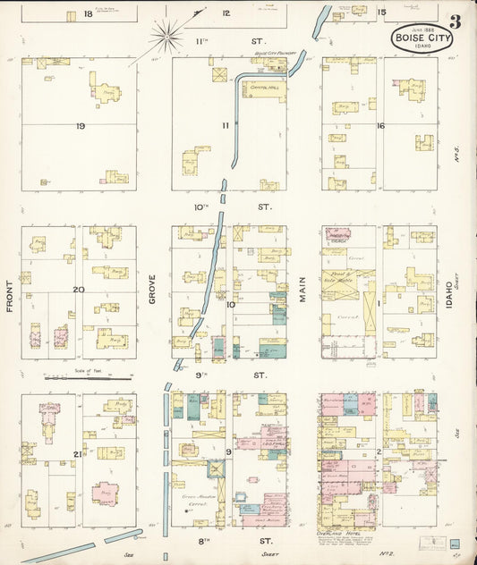 Sanborn Fire Insurance Map from Boise, Ada County, Idaho (1888), Sheet #0003 - Historic Sanborn Fire Insurance Map Print, vintage old map wall art, antique decor, genealogy gift, Idaho Idaho map