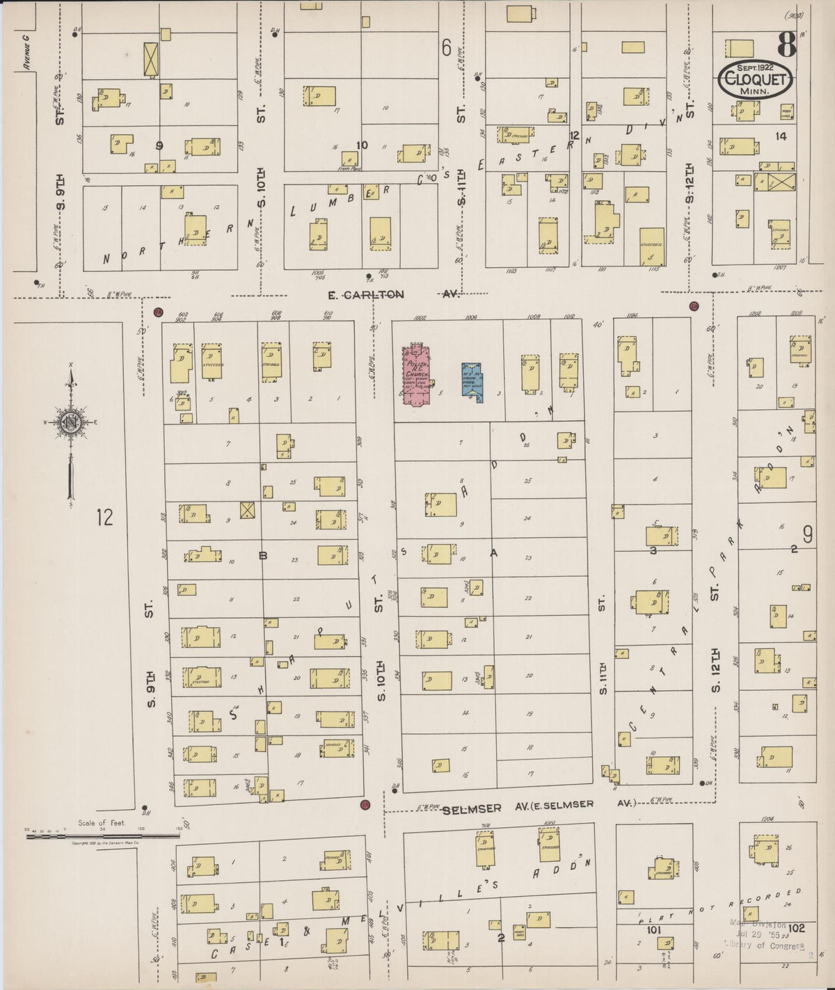 Sanborn Fire Insurance Map from Cloquet, Carlton County, Minnesota (1922), Sheet #0008 - Complete Map Set gallery image, historic Sanborn map, vintage wall art, Minnesota Minnesota