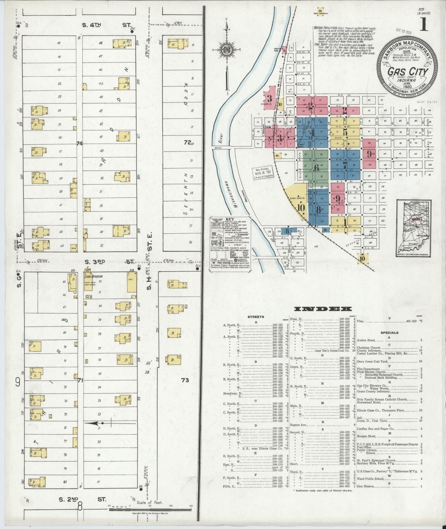 Sanborn Fire Insurance Map from Gas City, Grant County, Indiana (1920), Sheet #0001 - Complete Map Set gallery image, historic Sanborn map, vintage wall art, Indiana Indiana