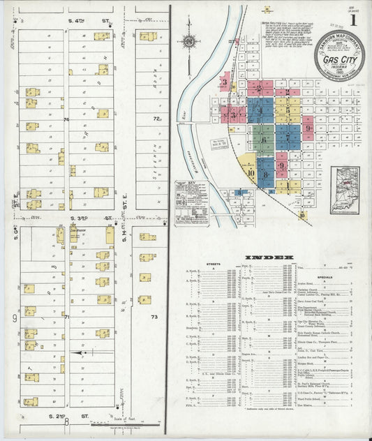 Sanborn Fire Insurance Map from Gas City, Grant County, Indiana (1920), Sheet #0001 - Complete Map Set gallery image, historic Sanborn map, vintage wall art, Indiana Indiana
