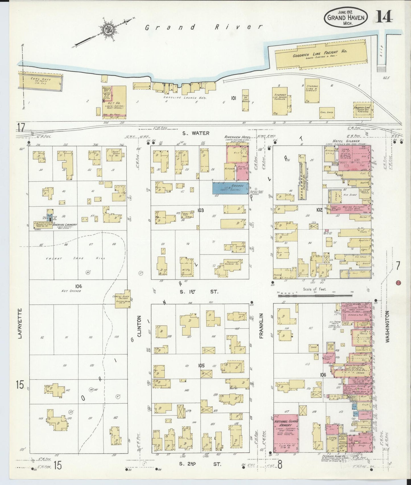 Sanborn Fire Insurance Map from Grand Haven, Ottawa County, Michigan (1912), Sheet #0014 - Complete Map Set gallery image, historic Sanborn map, vintage wall art, Michigan Michigan