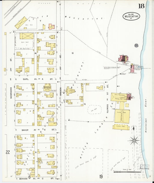 Sanborn Fire Insurance Map from Muscatine, Muscatine County, Iowa (1905), Sheet #0018 - Historic Sanborn Fire Insurance Map Print, vintage old map wall art