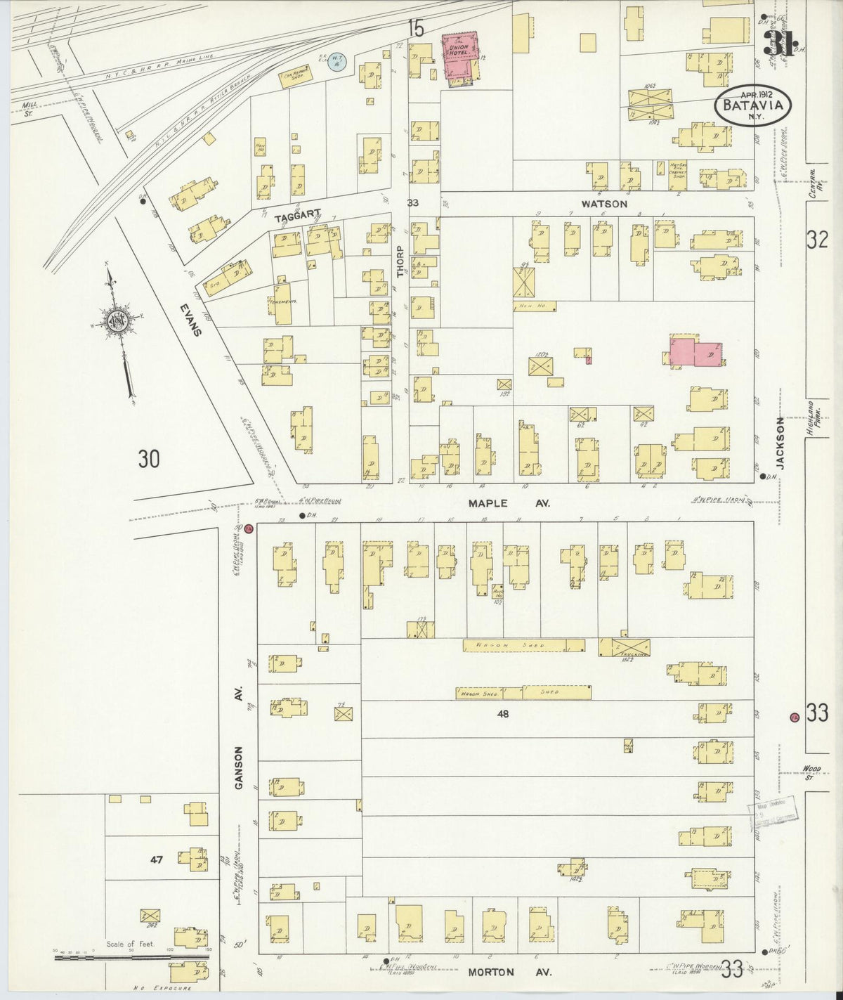 Sanborn Fire Insurance Map from Batavia, Genesee County, New York (1912), Sheet #0031 - Complete Map Set gallery image, historic Sanborn map, vintage wall art, New York New York