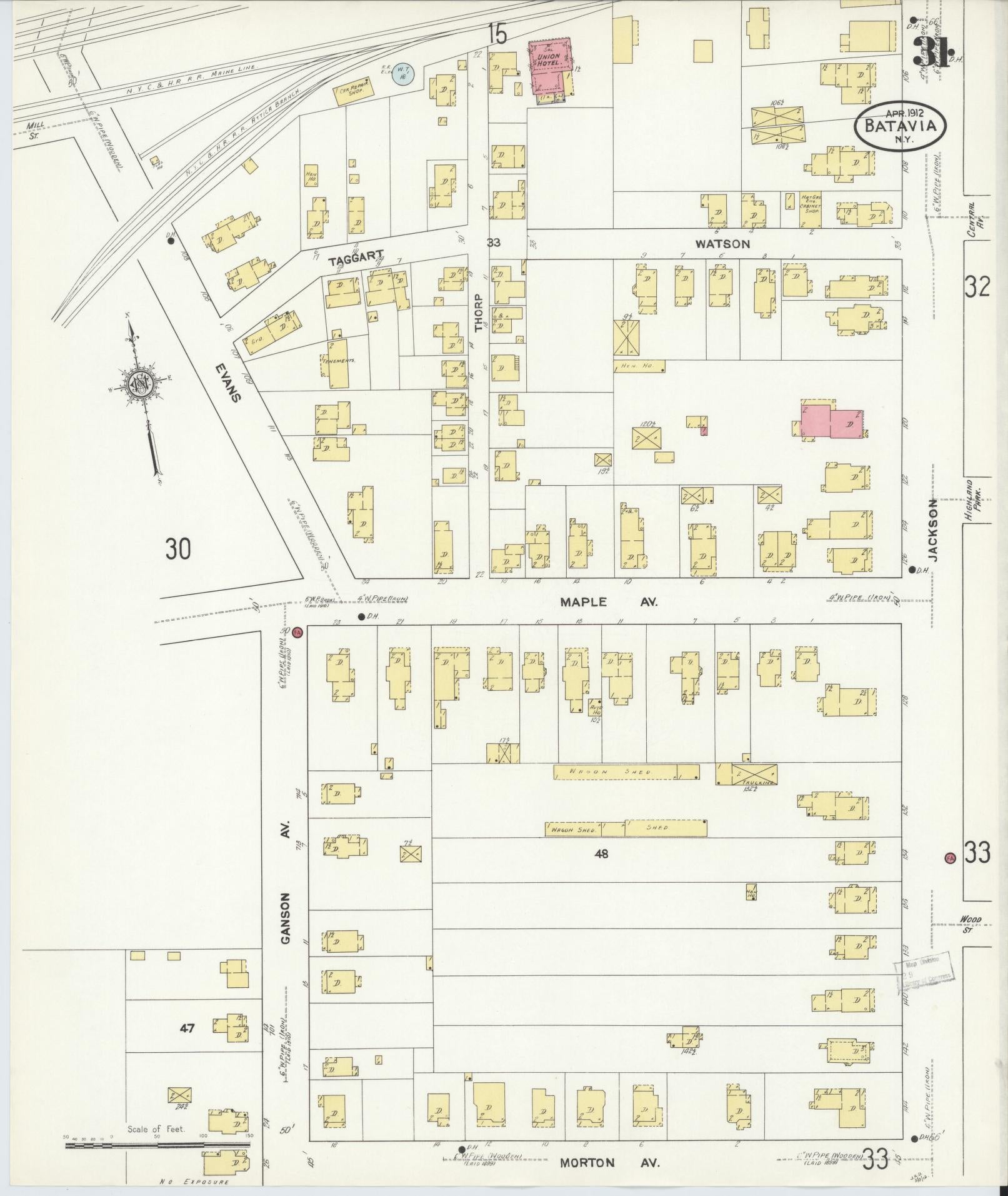 Sanborn Fire Insurance Map from Batavia, Genesee County, New York (1912), Sheet #0031 - Complete Map Set gallery image, historic Sanborn map, vintage wall art, New York New York