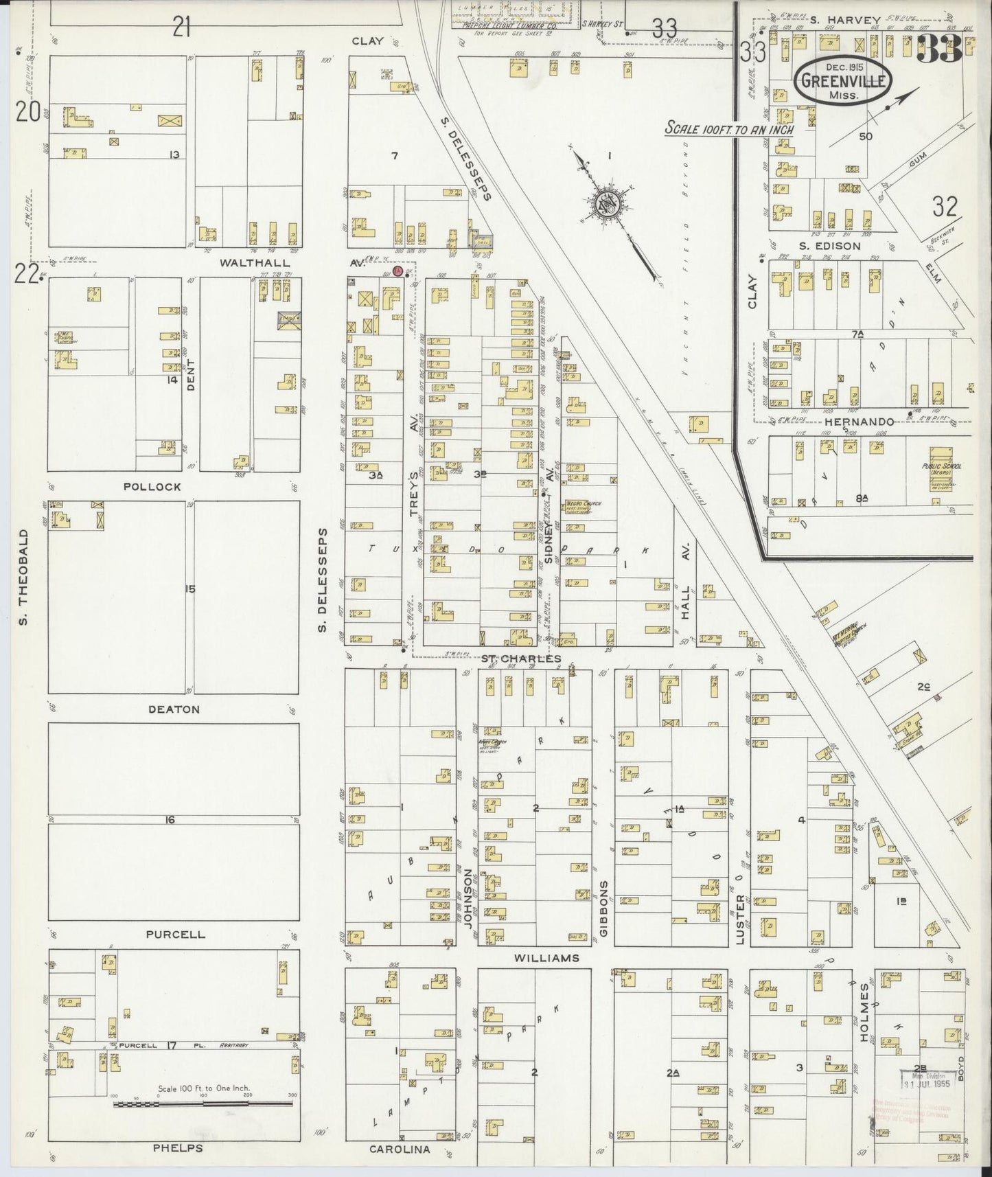 Sanborn Fire Insurance Map from Greenville, Washington County, Mississippi (1915), Sheet #0033 - Complete Map Set gallery image, historic Sanborn map, vintage wall art, Mississippi Mississippi