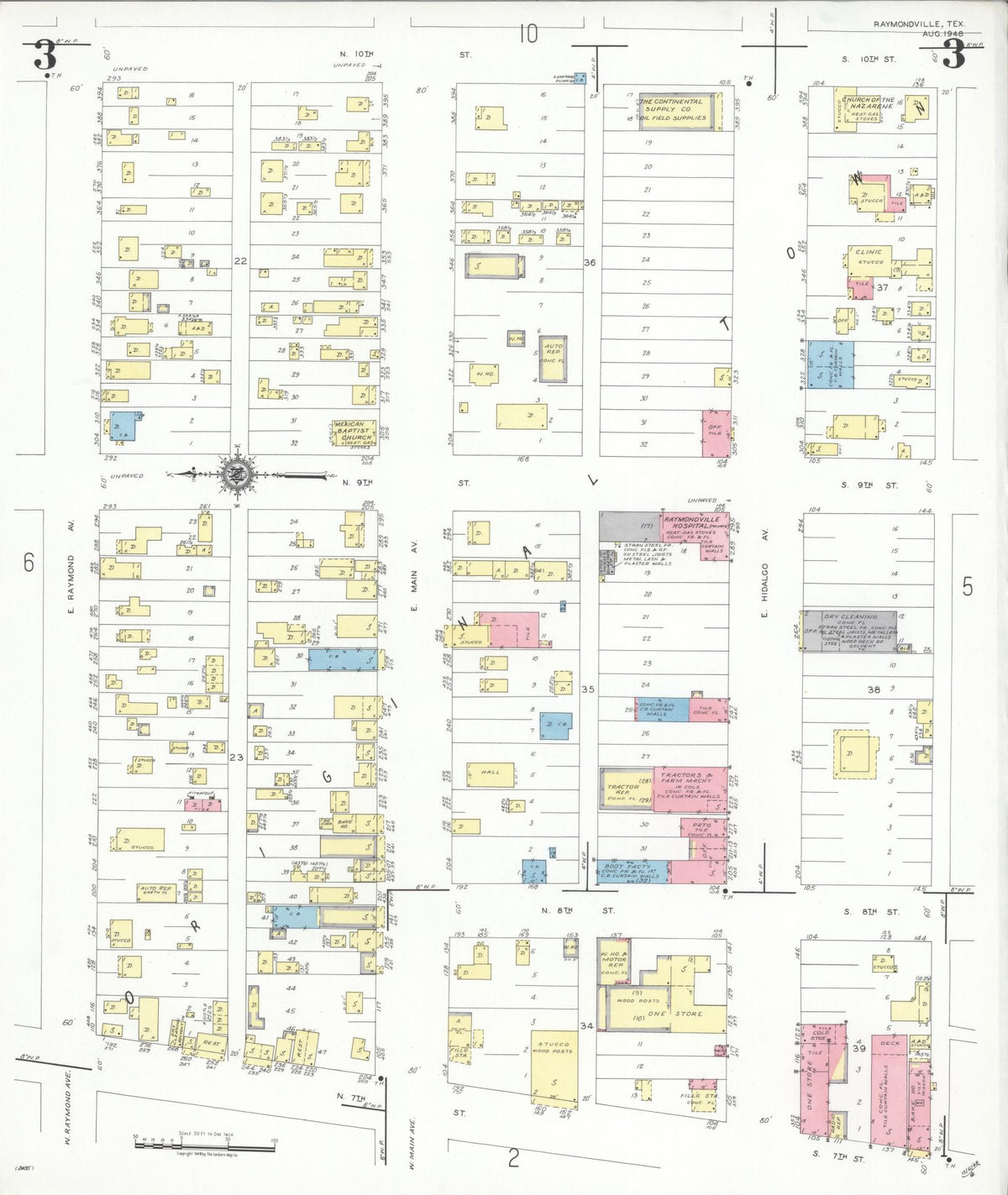 Sanborn Fire Insurance Map from Raymondville, Willacy County, Texas (1948), Sheet #0003 - Complete Map Set gallery image, historic Sanborn map, vintage wall art, Texas Texas
