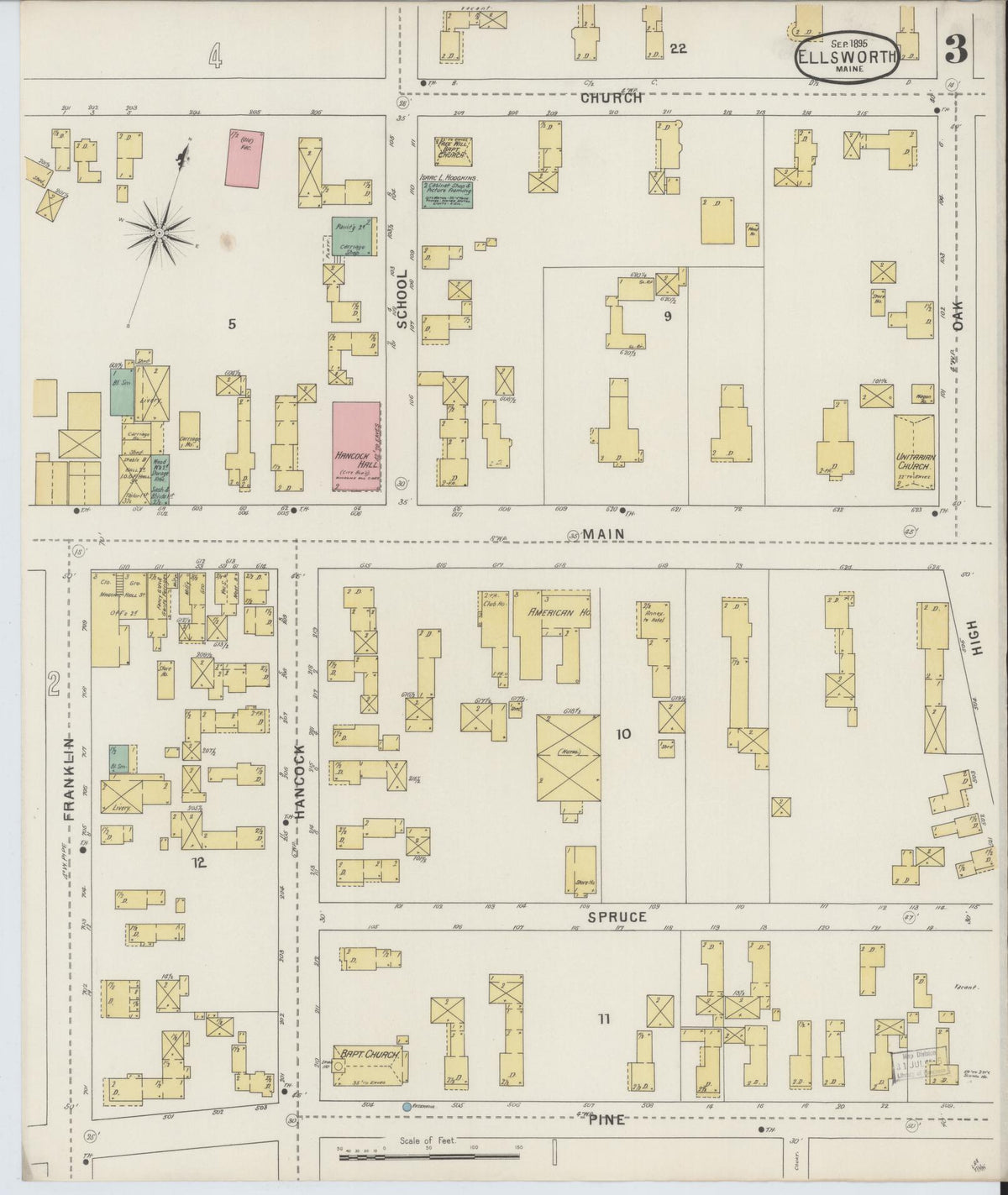 Sanborn Fire Insurance Map from Ellsworth, Hancock County, Maine (1895), Sheet #0003 - Complete Map Set gallery image, historic Sanborn map, vintage wall art, Maine Maine