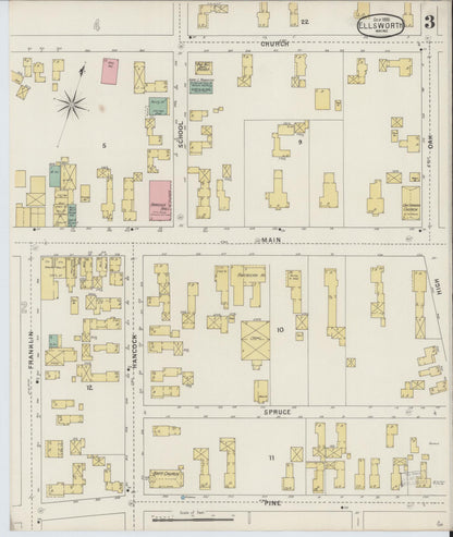 Sanborn Fire Insurance Map from Ellsworth, Hancock County, Maine (1895), Sheet #0003 - Complete Map Set gallery image, historic Sanborn map, vintage wall art, Maine Maine
