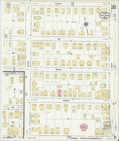 Sanborn Fire Insurance Map from Waltham, Middlesex County, Massachusetts (1911), Sheet #0032 - Historic Sanborn Fire Insurance Map Print, vintage old map wall art, antique decor, genealogy gift, Massachusetts Massachusetts map