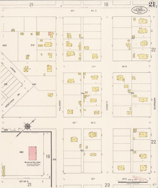 Sanborn Fire Insurance Map from Caldwell, Canyon County, Idaho (1921), Sheet #0021 - Historic Sanborn Fire Insurance Map Print, vintage old map wall art, antique decor, genealogy gift, Idaho Idaho map