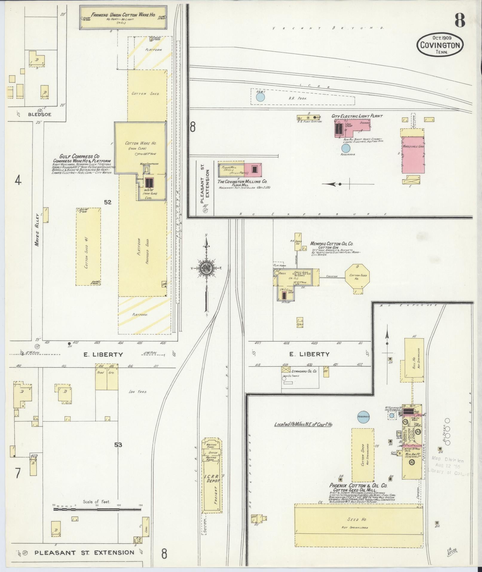Sanborn Fire Insurance Map from Covington, Tipton County, Tennessee (1909), Sheet #0008 - Historic Sanborn Fire Insurance Map Print, vintage old map wall art, antique decor, genealogy gift, Tennessee Tennessee map