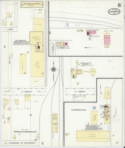 Sanborn Fire Insurance Map from Covington, Tipton County, Tennessee (1909), Sheet #0008 - Historic Sanborn Fire Insurance Map Print, vintage old map wall art, antique decor, genealogy gift, Tennessee Tennessee map