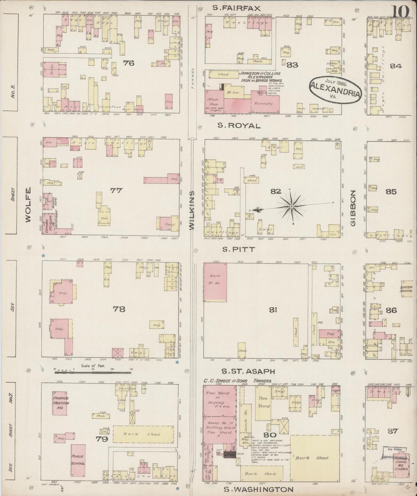 Sanborn Fire Insurance Map from Alexandria, Independent Cities, Virginia (1885), Sheet #0010 - Complete Map Set gallery image, historic Sanborn map, vintage wall art, Virginia Virginia