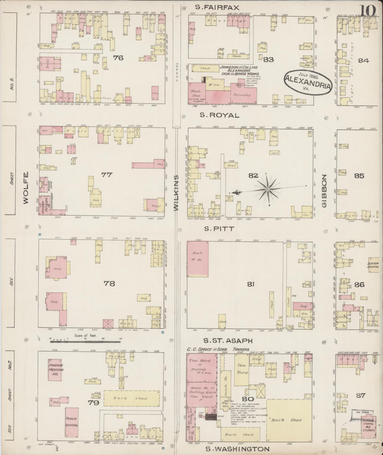 Sanborn Fire Insurance Map from Alexandria, Independent Cities, Virginia (1885), Sheet #0010 - Complete Map Set gallery image, historic Sanborn map, vintage wall art, Virginia Virginia