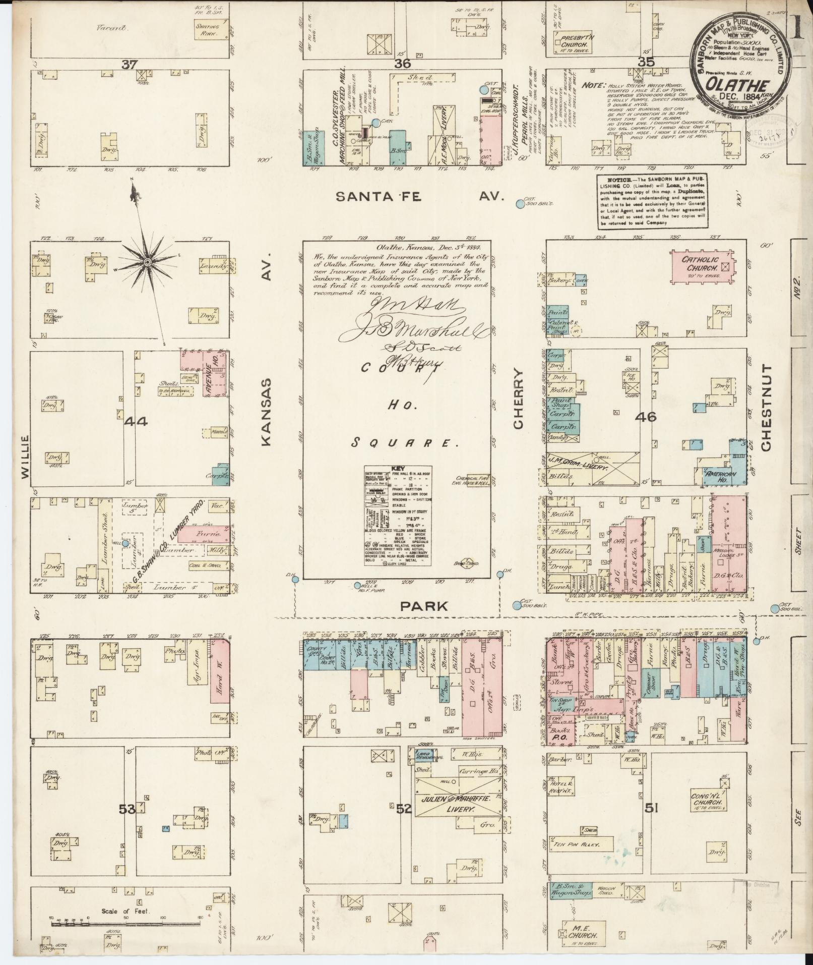 Sanborn Fire Insurance Map from Olathe, Johnson County, Kansas (1884), Sheet #0001 - Complete Map Set gallery image, historic Sanborn map, vintage wall art, Kansas Kansas