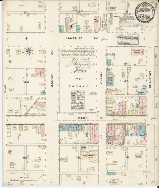 Sanborn Fire Insurance Map from Olathe, Johnson County, Kansas (1884), Sheet #0001 - Complete Map Set gallery image, historic Sanborn map, vintage wall art, Kansas Kansas