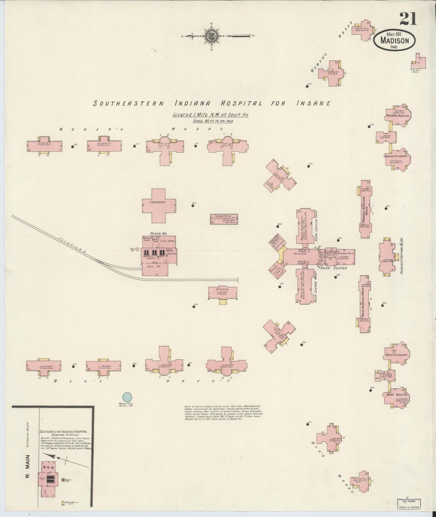 Sanborn Fire Insurance Map from Madison, Jefferson County, Indiana (1911), Sheet #0021 - Complete Map Set gallery image, historic Sanborn map, vintage wall art, Indiana Indiana