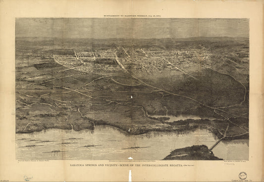 Saratoga Springs and vicinity : scene of the inter-collegiate regatta : [see page 626]. (1874) – Historic Bird’s-Eye View Panorama Print