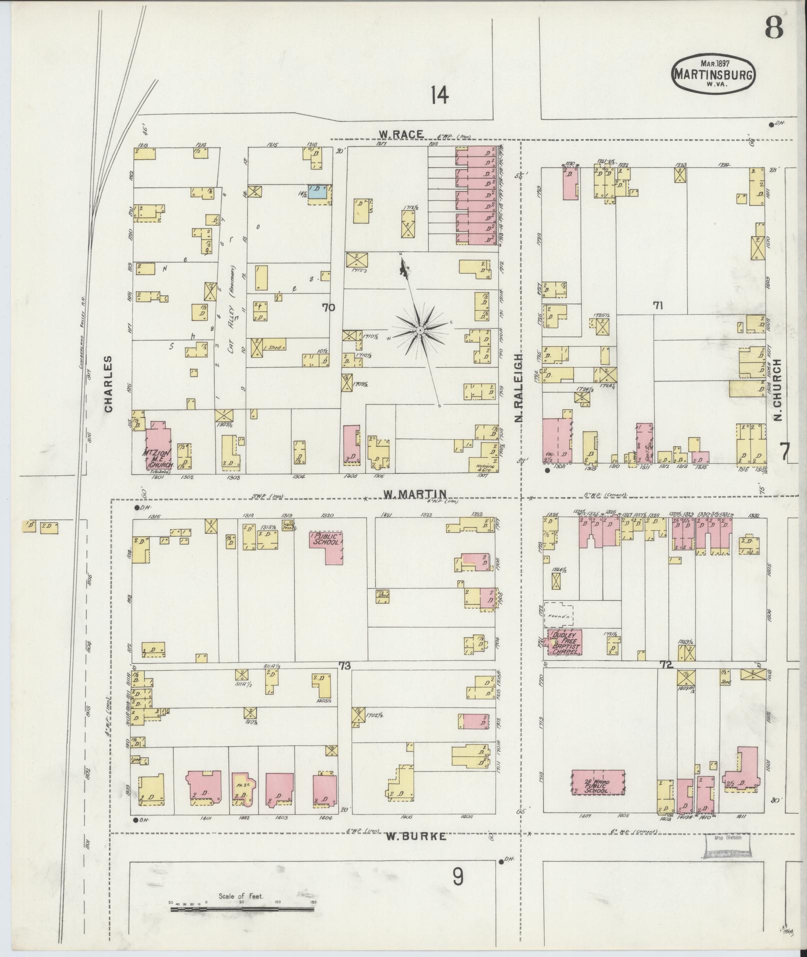 Sanborn Fire Insurance Map from Martinsburg, Berkeley County, West Virginia (1897), Sheet #0008 - Complete Map Set gallery image, historic Sanborn map, vintage wall art, West Virginia West Virginia