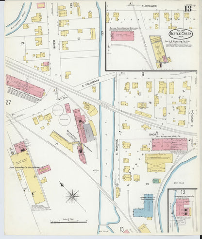 Sanborn Fire Insurance Map from Battle Creek, Calhoun County, Michigan (1907), Sheet #0013 - Historic Sanborn Fire Insurance Map Print, vintage old map wall art, antique decor, genealogy gift, Michigan Michigan map